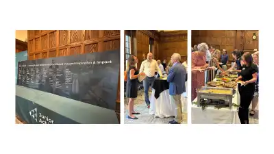 On left: JA Board Bat Wall. Middle & Right: refreshments and networking.